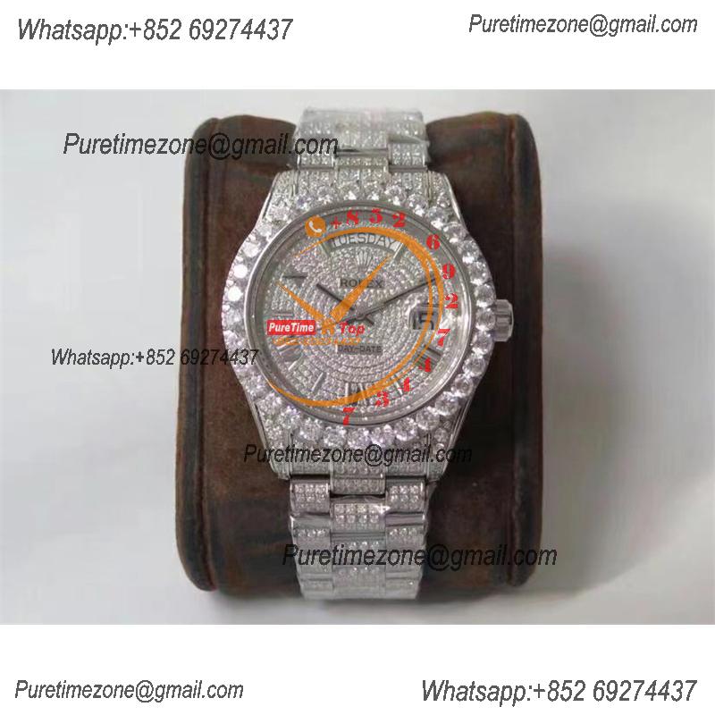 Day-Date 40 228348 A2836 Mens Watch Best Edition TWF Paved Diaomond Roman Dial Fully Ice Out 904L Steel Bracelet