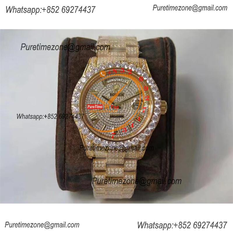 Day-Date 40 228348 A2836 Mens Watch Best Edition TWF YG Paved Diaomond Roman Dial Fully Ice Out 904L Steel Bracelet