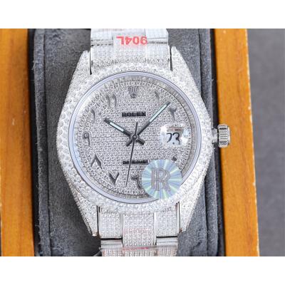 Datejust A2824 Automatic Mens Watch 41 Best Edition RRF Silver Arabic Paved Diamonds Fully Iced Out 904L Steel Bracelet