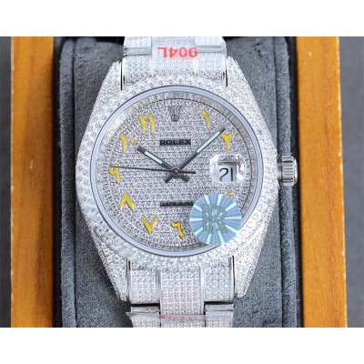 Datejust A2824 Automatic Mens Watch 41 Best Edition RRF Yellow Arabic Paved Diamonds Fully Iced Out 904L Steel Bracelet