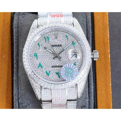 Datejust A2824 Automatic Mens Watch 41 Best Edition RRF Green Arabic Paved Diamonds Fully Iced Out 904L Steel Bracelet