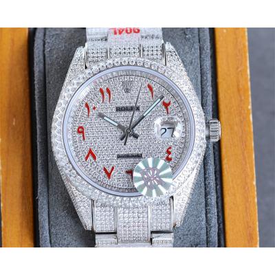 Datejust A2824 Automatic Mens Watch 41 Best Edition RRF Red Arabic Paved Diamonds Fully Iced Out 904L Steel Bracelet