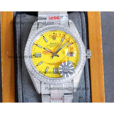 Datejust A2824 Automatic Mens Watch 41 Best Edition RRF Yellow Stick Diamonds Fully Iced Out 904L Steel Bracelet