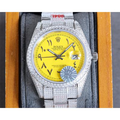 Datejust A2824 Automatic Mens Watch 41 Best Edition RRF Yellow Arabic Paved Diamonds Fully Iced Out 904L Steel Bracelet