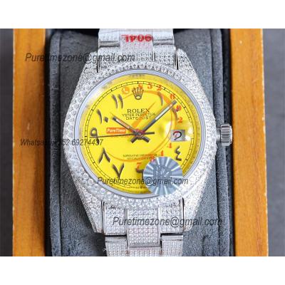 Datejust A2824 Automatic Mens Watch 41 Best Edition RRF Yellow Arabic Paved Diamonds Fully Iced Out 904L Steel Bracelet