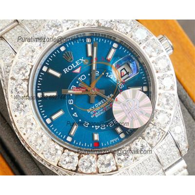 Sky-Dweller Miyota Automatic Mens Watch 42mm Best Edition RRF Diamond Bezel Blue Dial Fully Iced Out 904L Steel Bracelet