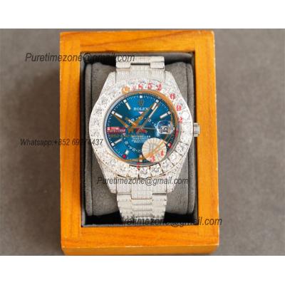 Sky-Dweller Miyota Automatic Mens Watch 42mm Best Edition RRF Diamond Bezel Blue Dial Fully Iced Out 904L Steel Bracelet