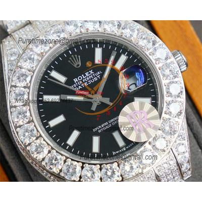 Datejust A23J Automatic Mens Watch Best Edition RRF Big Diamond Beze Gray Stick Dial Paved Diamond 904L Steel Bracelet