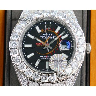 Datejust A23J Automatic Mens Watch Best Edition RRF Big Diamond Beze Gray Stick Dial Paved Diamond 904L Steel Bracelet