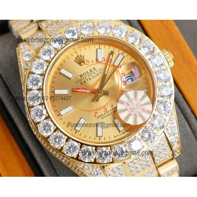 Datejust A23J Automatic Mens Watch Best Edition RRF YG Big Diamond Beze Gold Stick Dial Diamonds 904L Steel Bracelet