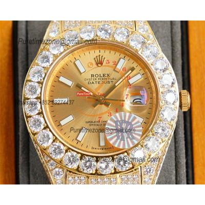 Datejust A23J Automatic Mens Watch Best Edition RRF YG Big Diamond Beze Gold Stick Dial Diamonds 904L Steel Bracelet