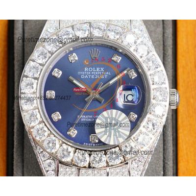 Datejust A23J Automatic Mens Watch Best Edition RRF Big Diamond Beze Blue Dial Diamonds 904L Steel Bracelet