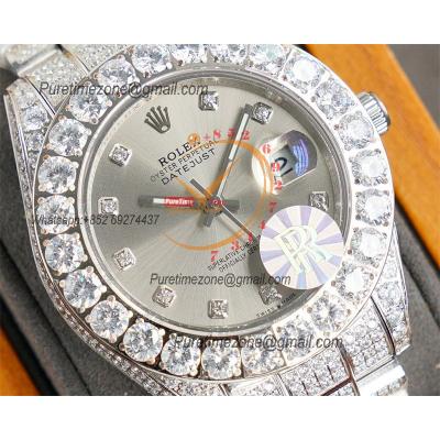 Datejust A23J Automatic Mens Watch Best Edition RRF Big Diamond Beze Gray Dial Diamonds 904L Steel Bracelet