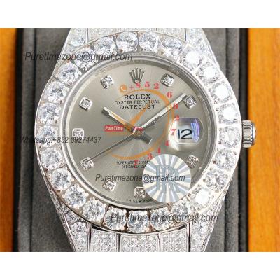 Datejust A23J Automatic Mens Watch Best Edition RRF Big Diamond Beze Gray Dial Diamonds 904L Steel Bracelet