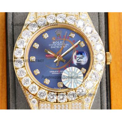 Datejust A23J Automatic Mens Watch Best Edition RRF YG Big Diamond Beze Blue Dial Diamonds 904L Steel Bracelet