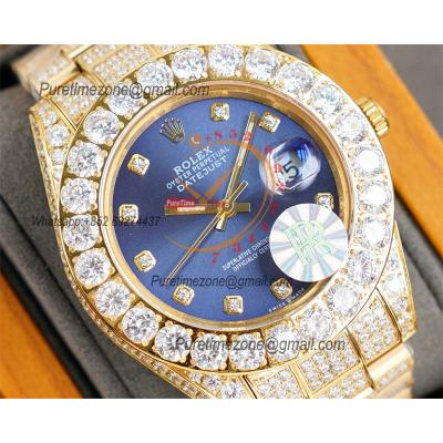 Datejust A23J Automatic Mens Watch Best Edition RRF YG Big Diamond Beze Blue Dial Diamonds 904L Steel Bracelet