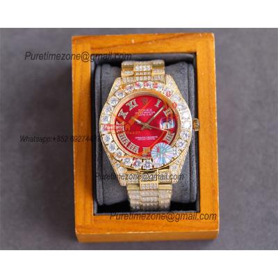 Datejust A23J Automatic Mens Watch Best Edition RRF YG Big Diamond Beze Red Roman DM Dial Diamonds 904L Steel Bracelet