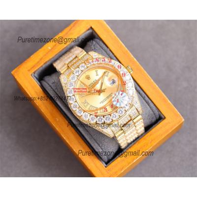 Datejust A23J Automatic Mens Watch Best Edition RRF YG Big Diamond Beze Gold Roman DM Dial Diamonds 904L Steel Bracelet