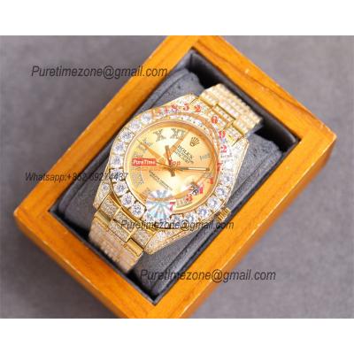 Datejust A23J Automatic Mens Watch Best Edition RRF YG Big Diamond Beze Gold Roman DM Dial Diamonds 904L Steel Bracelet