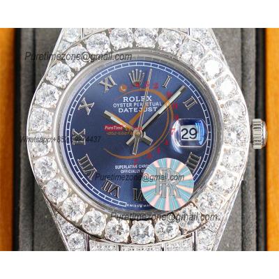 Datejust A23J Automatic Mens Watch Best Edition RRF Big Diamond Beze Blue Roman Dial Diamonds 904L Steel Bracelet