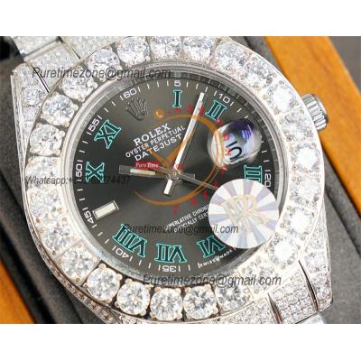 Datejust A23J Automatic Mens Watch Best Edition RRF Big Diamond Beze Wimbledon Gray Dial Diamonds 904L Steel Bracelet