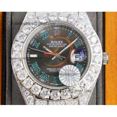 Datejust A23J Automatic Mens Watch Best Edition RRF Big Diamond Beze Wimbledon Gray Dial Diamonds 904L Steel Bracelet