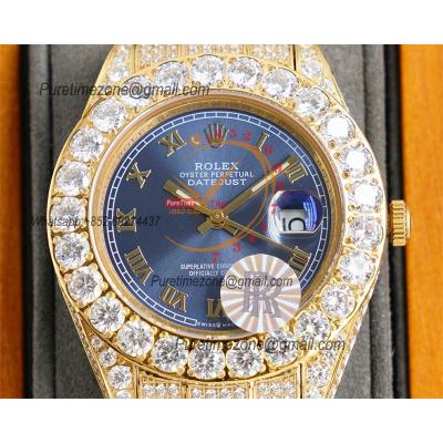 Datejust A23J Automatic Mens Watch Best Edition RRF YG Big Diamond Beze Blue Roman Dial Diamonds 904L Steel Bracelet