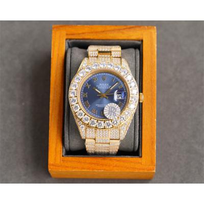 Datejust A23J Automatic Mens Watch Best Edition RRF YG Big Diamond Beze Blue Roman Dial Diamonds 904L Steel Bracelet