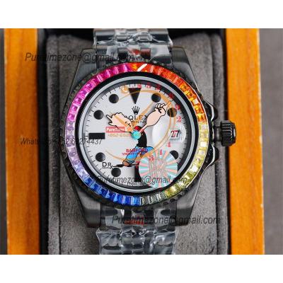 Yacht-Master A23J Automatic Mens Watch Best Edition RRF Rainbow Diamond Bezel Popeye the Sailor Dial PVD Steel Bracelet