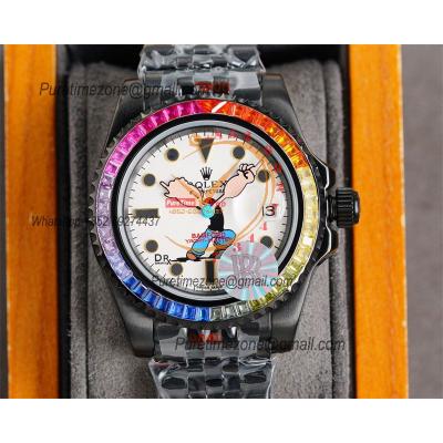 Yacht-Master A23J Automatic Mens Watch Best Edition RRF Rainbow Diamond Bezel Popeye the Sailor Dial PVD Steel Bracelet