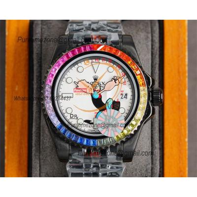 Yacht-Master A23J Automatic Mens Watch Best Edition RRF Rainbow Diamond Bezel Popeye the Sailor Dial PVD Steel Bracelet