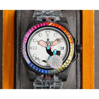 Yacht-Master A23J Automatic Mens Watch Best Edition RRF Rainbow Diamond Bezel Popeye the Sailor Dial PVD Steel Bracelet