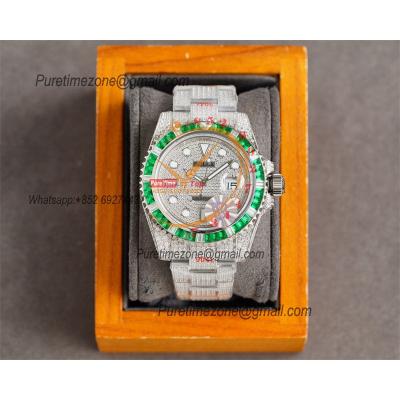 Submariner A2836 Automatic Mens Watch Best Edition RRF Green Diamond Bezel Paved Diamonds Ice Out  904L Steel Bracelet