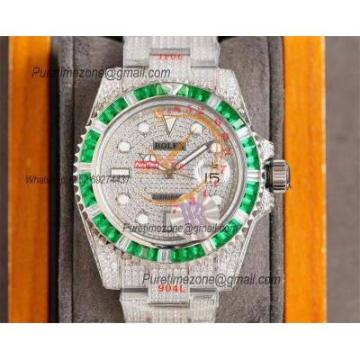 Submariner A2836 Automatic Mens Watch Best Edition RRF Green Diamond Bezel Paved Diamonds Ice Out  904L Steel Bracelet