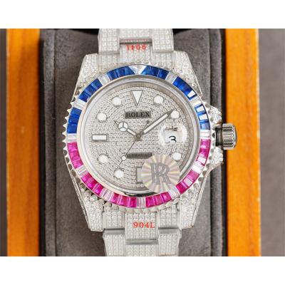 Submariner A2836 Automatic Mens Watch Best Edition RRF Rainbow Diamond Bezel Paved Diamonds Ice Out  904L Steel Bracelet