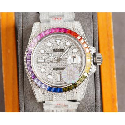 Submariner A2836 Automatic Mens Watch Best Edition RRF Rainbow Diamond Bezel Paved Diamonds Ice Out  904L Steel Bracelet