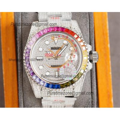 Submariner A2836 Automatic Mens Watch Best Edition RRF Rainbow Diamond Bezel Paved Diamonds Ice Out  904L Steel Bracelet