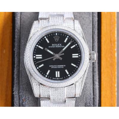 Datejust A23J Automatic Womens Watch Best Edition RRF 36 Paved Diamonds Black Stick Dial Ice Out  904L Steel Bracelet