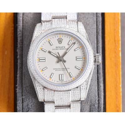 Datejust A23J Automatic Womens Watch Best Edition RRF 36 Paved Diamonds Gray Stick Dial Ice Out  904L Steel Bracelet