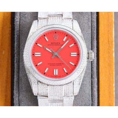 Datejust A23J Automatic Womens Watch Best Edition RRF 36 Paved Diamonds Red Stick Dial Ice Out  904L Steel Bracelet