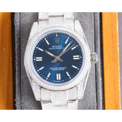 Datejust A23J Automatic Womens Watch Best Edition RRF 36 Paved Diamonds Blue Stick Dial Ice Out  904L Steel Bracelet