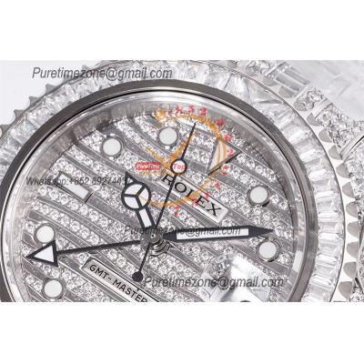 GMT Master II  A2836 Automatic Mens Watch Best Edition RRF 40 Full Paved Diamonds Dial Ice Out  904L Steel Bracelet