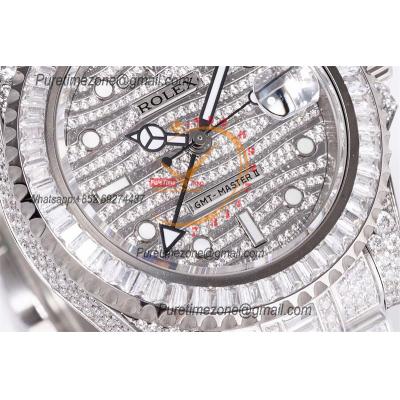 GMT Master II  A2836 Automatic Mens Watch Best Edition RRF 40 Full Paved Diamonds Dial Ice Out  904L Steel Bracelet