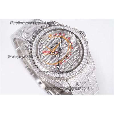 GMT Master II  A2836 Automatic Mens Watch Best Edition RRF 40 Full Paved Diamonds Dial Ice Out  904L Steel Bracelet