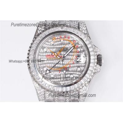 GMT Master II  A2836 Automatic Mens Watch Best Edition RRF 40 Full Paved Diamonds Dial Ice Out  904L Steel Bracelet