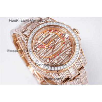 GMT Master II  A2836 Automatic Mens Watch Best Edition RRF 40 RG Full Paved Diamonds Dial Ice Out  904L Steel Bracelet