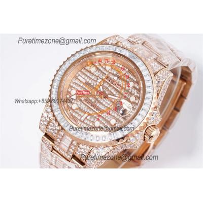 GMT Master II  A2836 Automatic Mens Watch Best Edition RRF 40 RG Full Paved Diamonds Dial Ice Out  904L Steel Bracelet