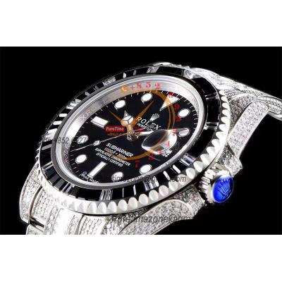 Submariner SA3135 Automatic Mens Watch Best Edition TWF Square Black Gemstone Bezel Ice Out 904L Steel Bracelet