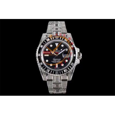 Submariner SA3135 Automatic Mens Watch Best Edition TWF Square Black Gemstone Bezel Ice Out 904L Steel Bracelet