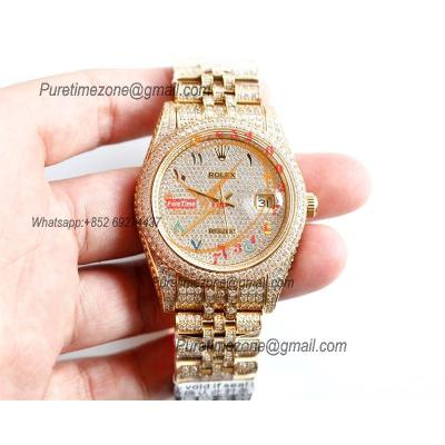 Datejust A3235 Automatic Mens Watch Best Edition TWF 41 YG Paved Diaomonds Color Arabic  Dial Ice Out 904L Steel Bracele